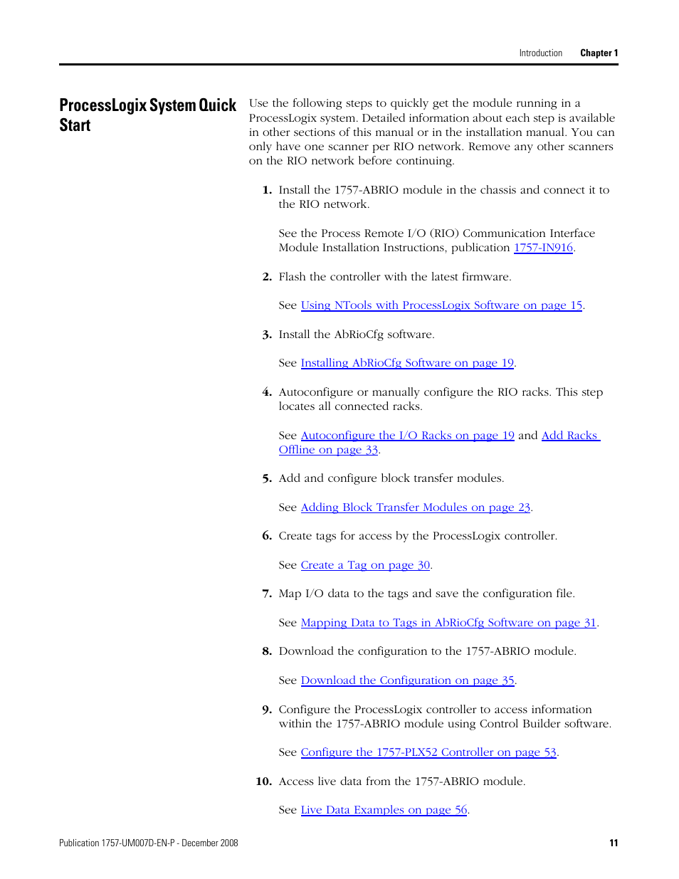 Processlogix system quick start | Rockwell Automation 1757-ABRIO Process Remote I/O (RIO) Communication Interface Module User Manual | Page 13 / 160