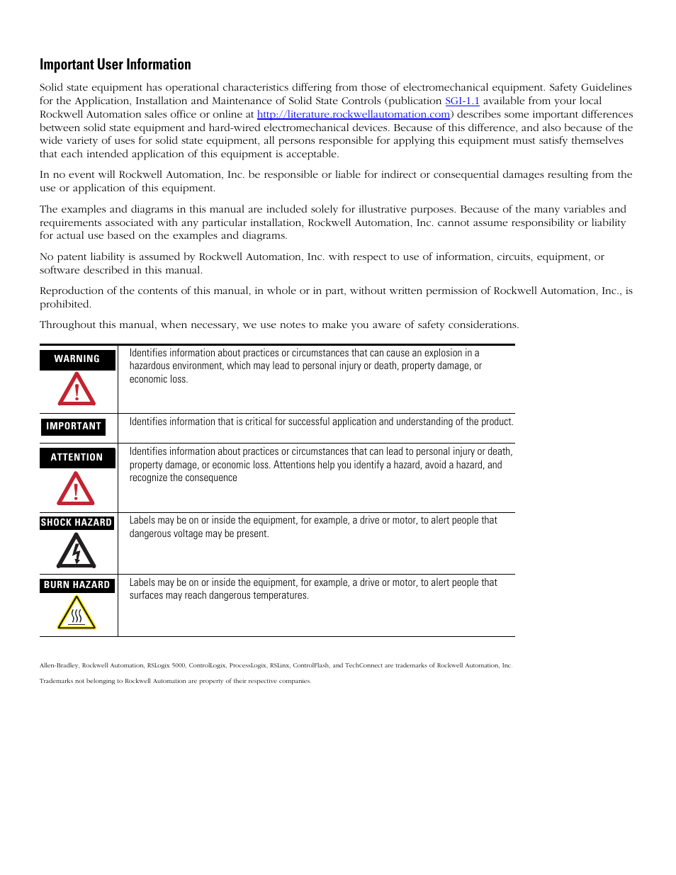 Important user information | Rockwell Automation 1757-ABRIO Process Remote I/O (RIO) Communication Interface Module User Manual | Page 2 / 160