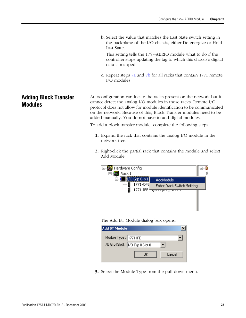 Adding block transfer modules | Rockwell Automation 1757-ABRIO Process Remote I/O (RIO) Communication Interface Module User Manual | Page 25 / 160