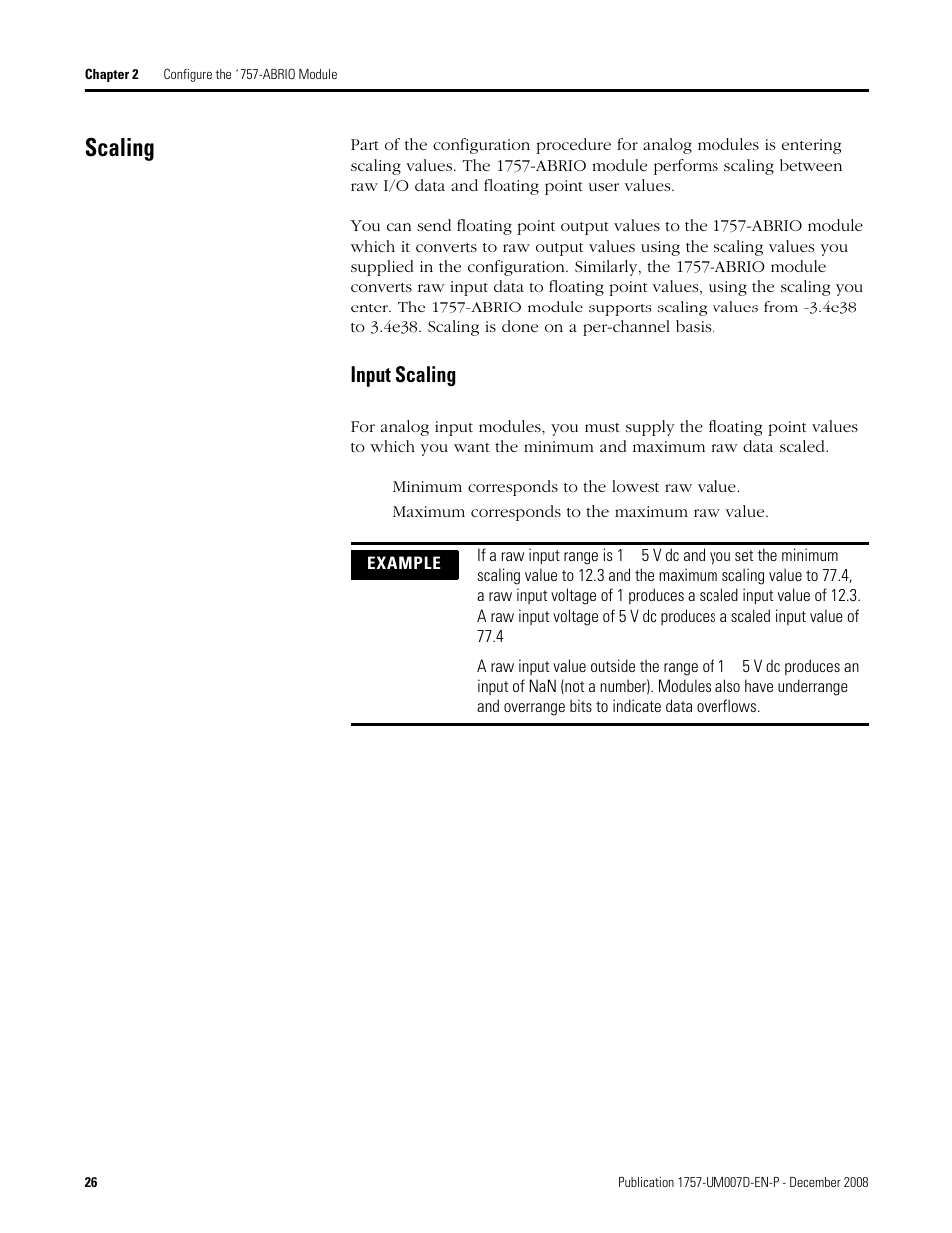 Scaling, Input scaling | Rockwell Automation 1757-ABRIO Process Remote I/O (RIO) Communication Interface Module User Manual | Page 28 / 160