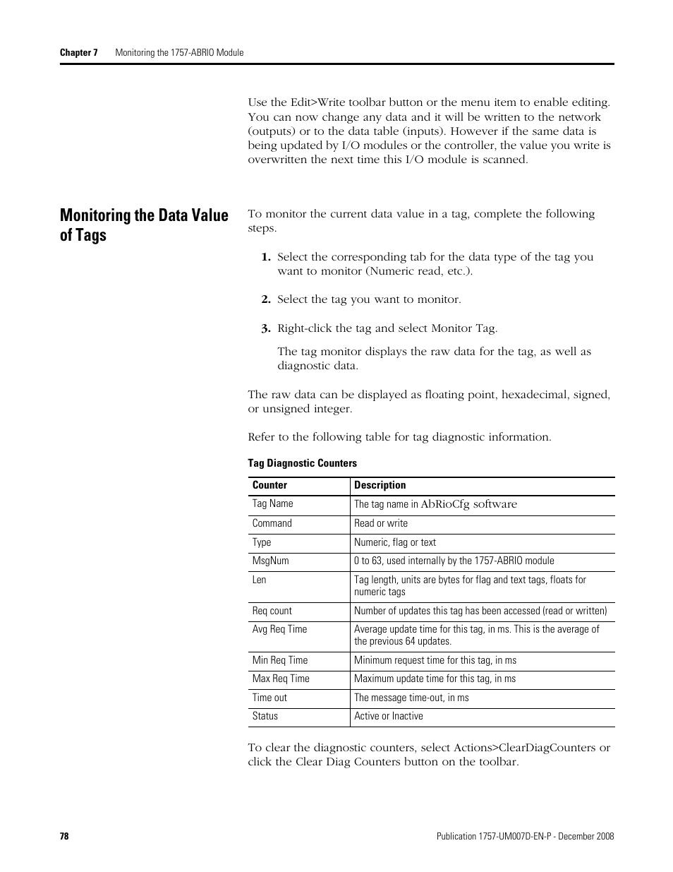 Monitoring the data value of tags | Rockwell Automation 1757-ABRIO Process Remote I/O (RIO) Communication Interface Module User Manual | Page 80 / 160