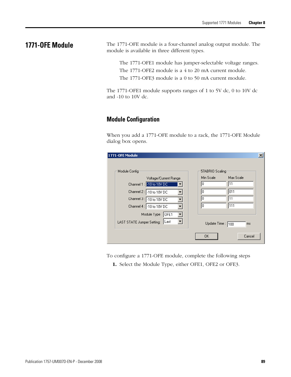 1771-ofe module, Module configuration | Rockwell Automation 1757-ABRIO Process Remote I/O (RIO) Communication Interface Module User Manual | Page 91 / 160