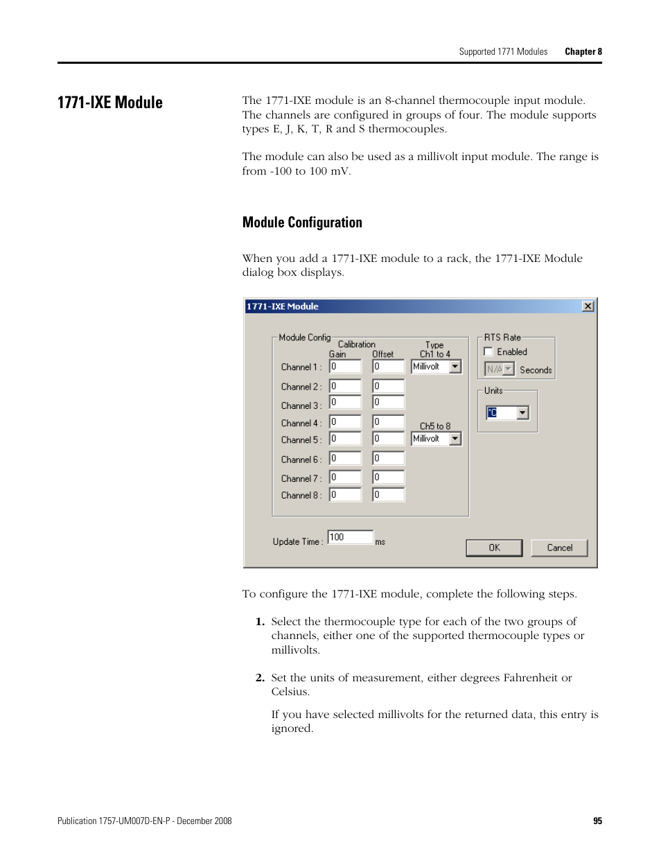 1771-ixe module, Module configuration | Rockwell Automation 1757-ABRIO Process Remote I/O (RIO) Communication Interface Module User Manual | Page 97 / 160