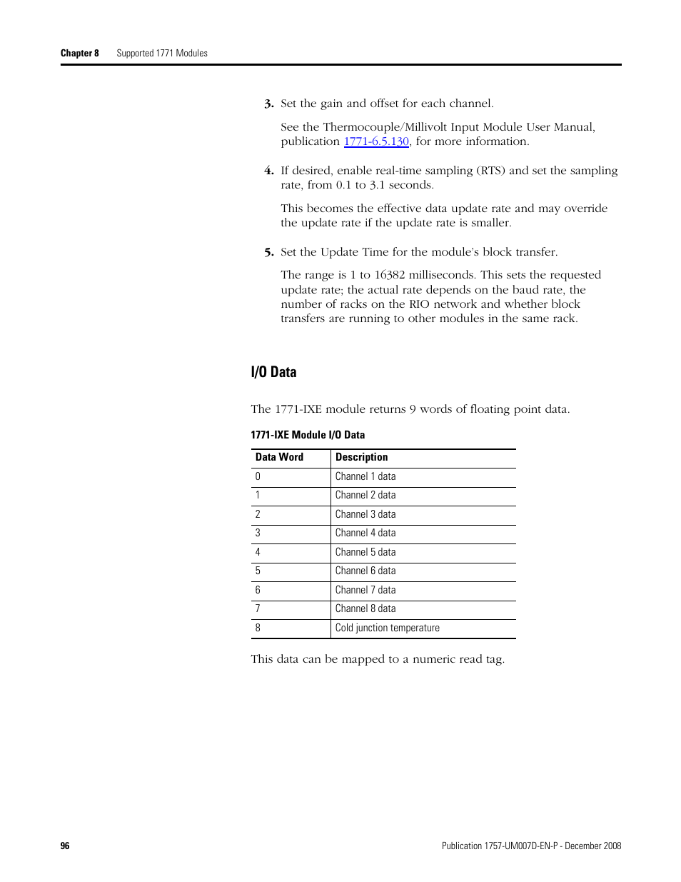 I/o data | Rockwell Automation 1757-ABRIO Process Remote I/O (RIO) Communication Interface Module User Manual | Page 98 / 160