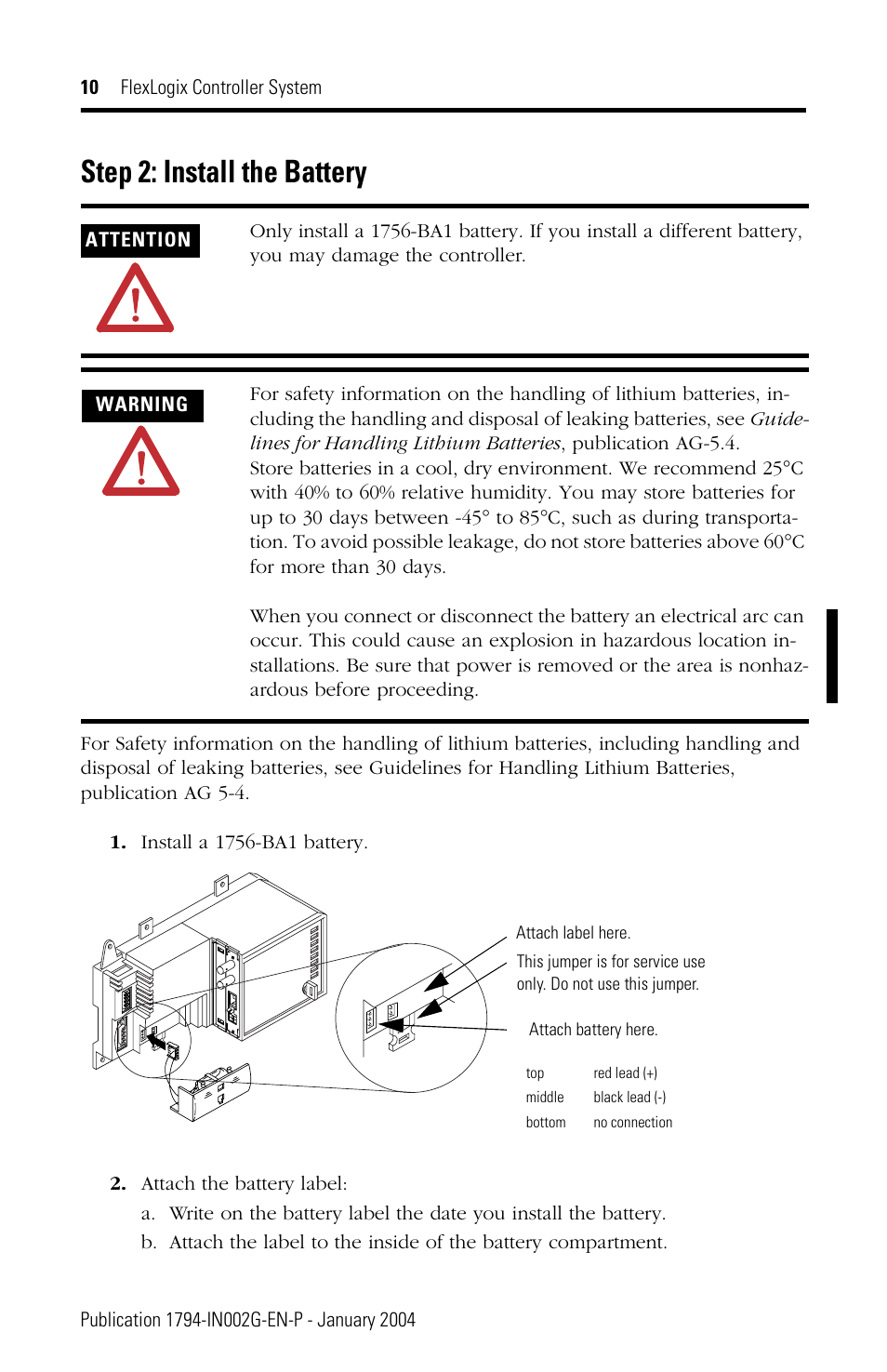 Step 2: install the battery | Rockwell Automation 1794-FLA FlexLogix Controller Installation Instructions User Manual | Page 10 / 28