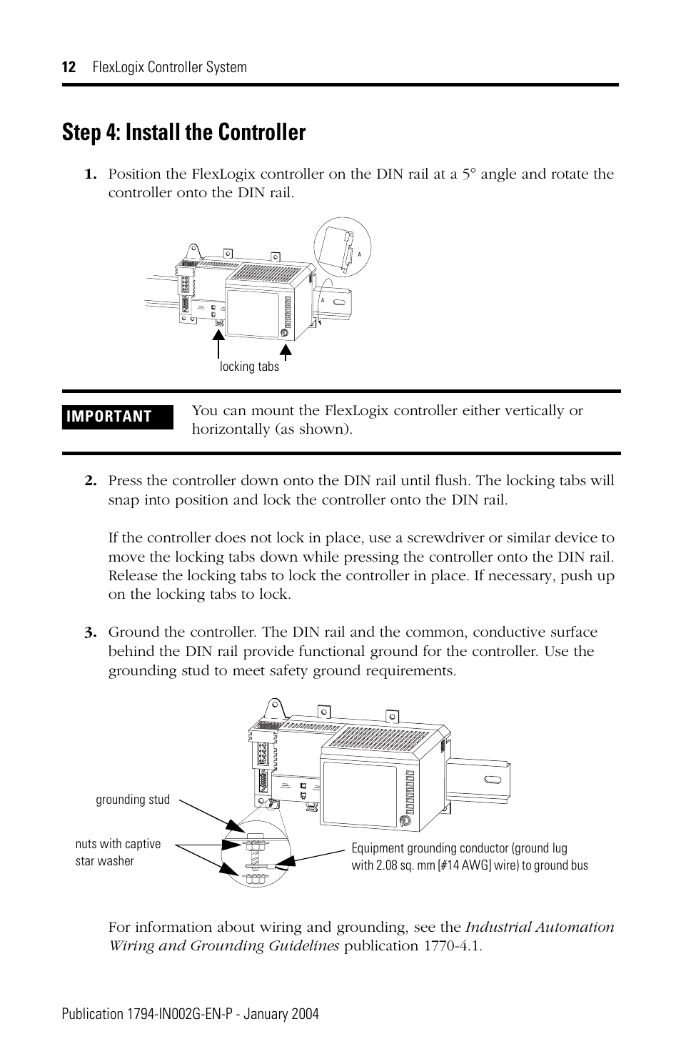Step 4: install the controller | Rockwell Automation 1794-FLA FlexLogix Controller Installation Instructions User Manual | Page 12 / 28