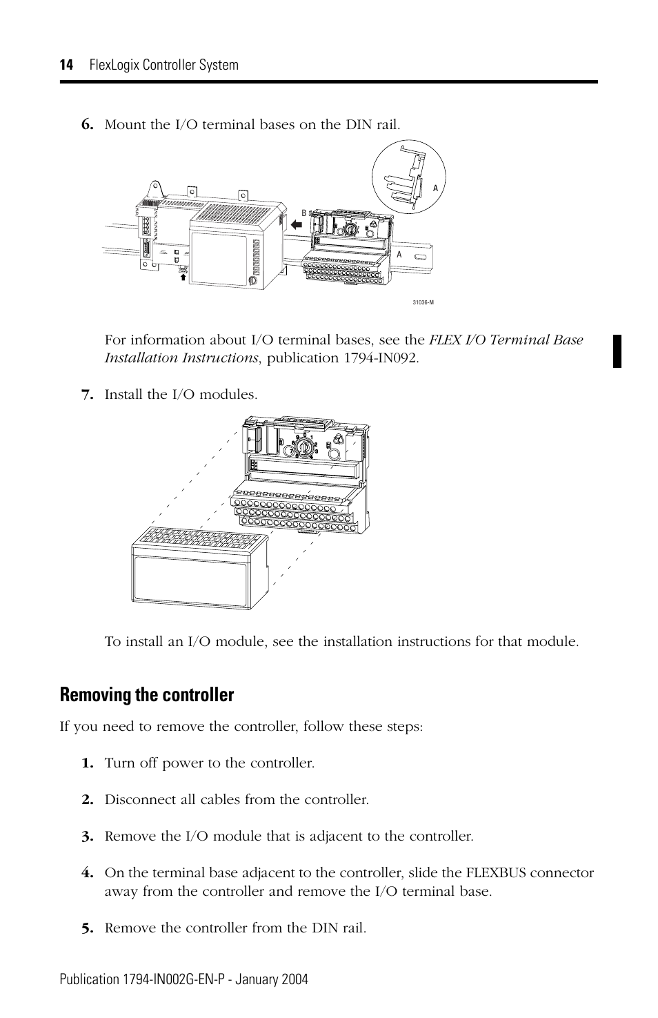 Removing the controller | Rockwell Automation 1794-FLA FlexLogix Controller Installation Instructions User Manual | Page 14 / 28