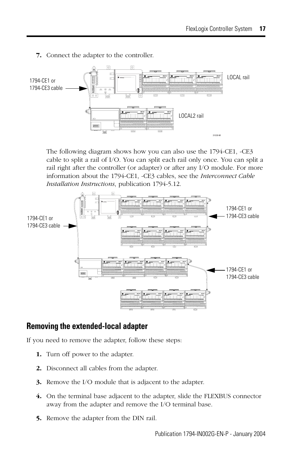 Removing the extended-local adapter | Rockwell Automation 1794-FLA FlexLogix Controller Installation Instructions User Manual | Page 17 / 28