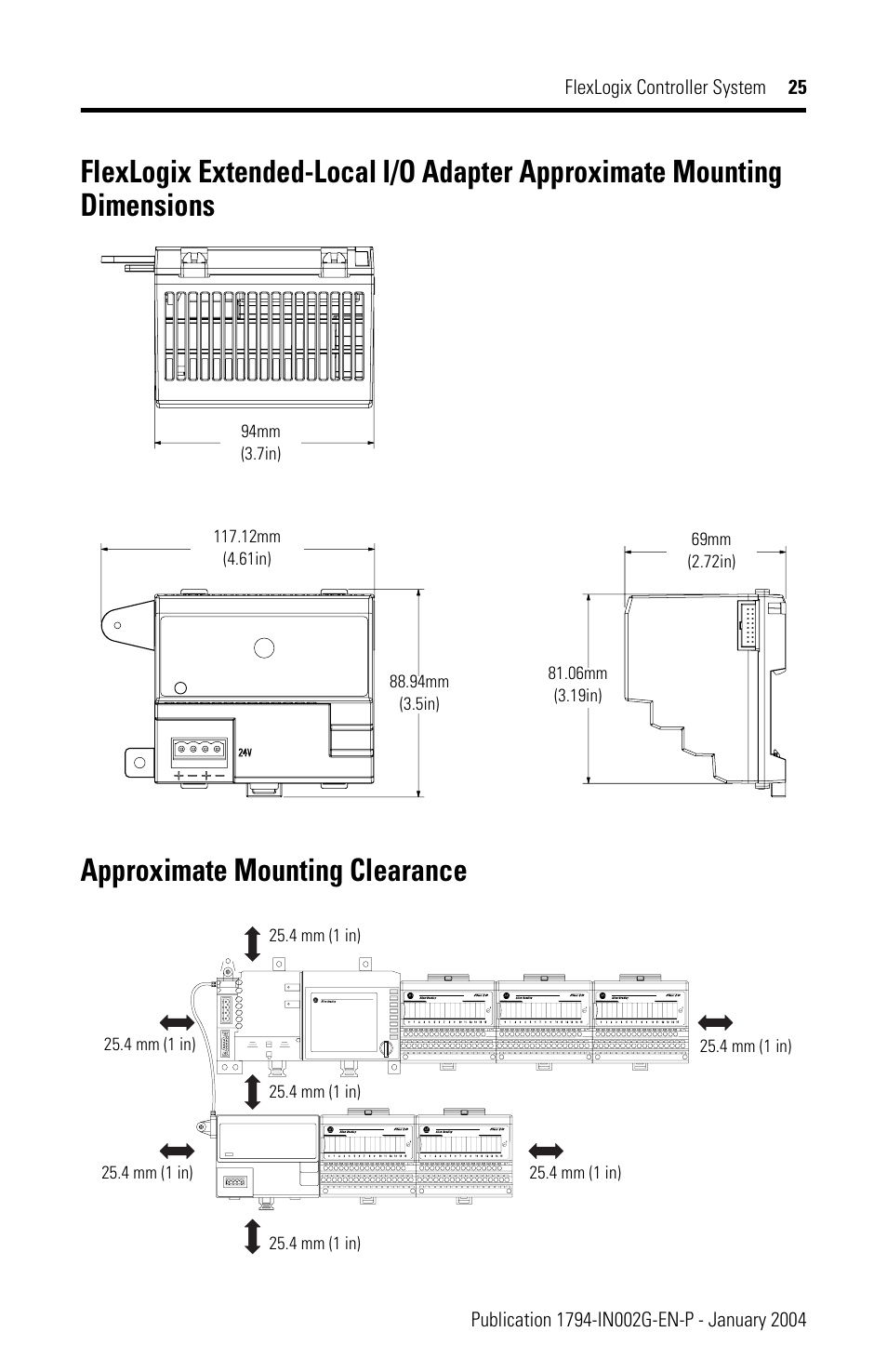 Approximate mounting clearance, And 25 | Rockwell Automation 1794-FLA FlexLogix Controller Installation Instructions User Manual | Page 25 / 28