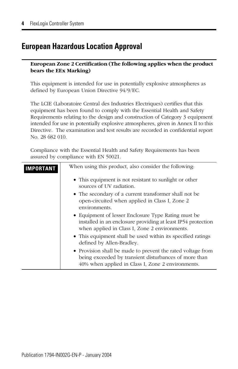European hazardous location approval | Rockwell Automation 1794-FLA FlexLogix Controller Installation Instructions User Manual | Page 4 / 28