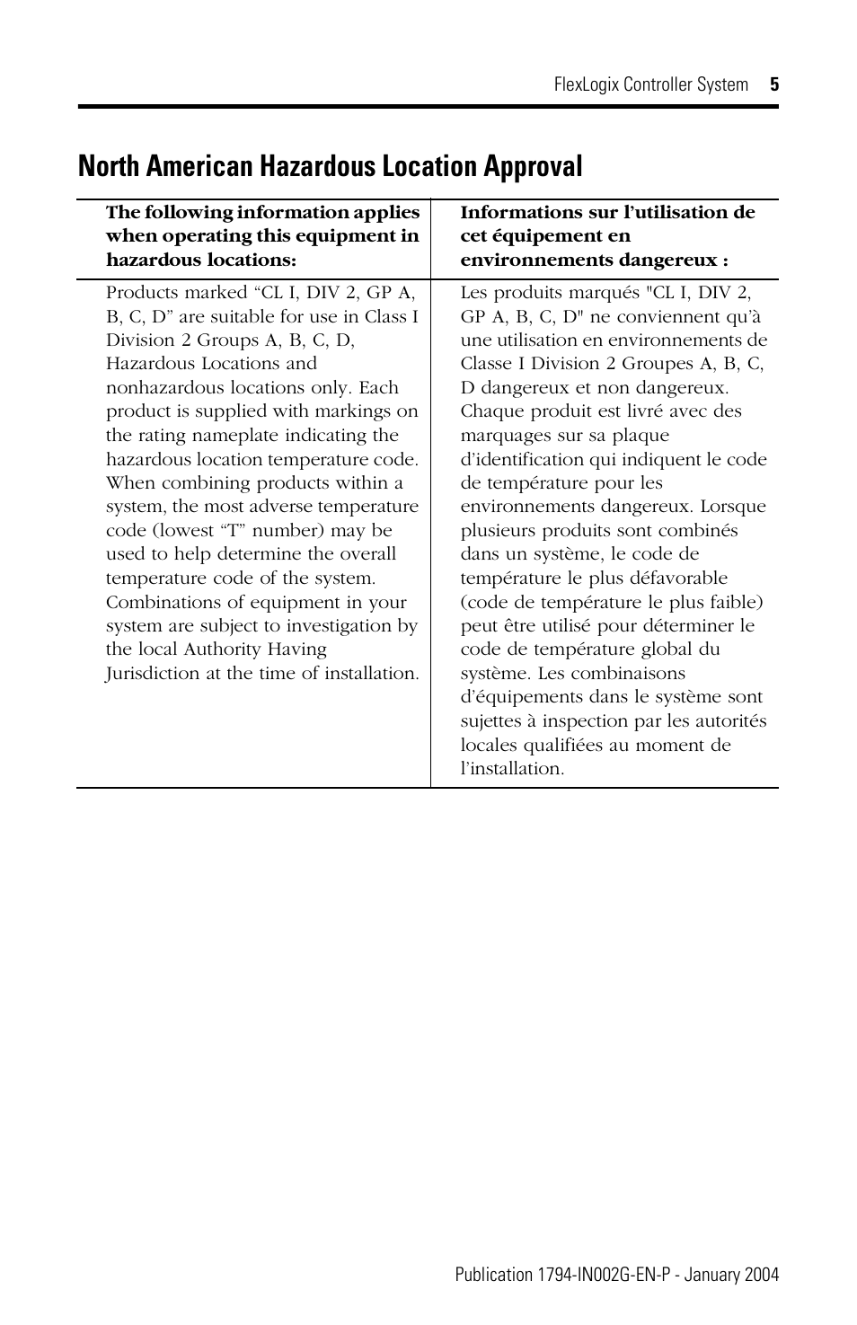 North american hazardous location approval | Rockwell Automation 1794-FLA FlexLogix Controller Installation Instructions User Manual | Page 5 / 28