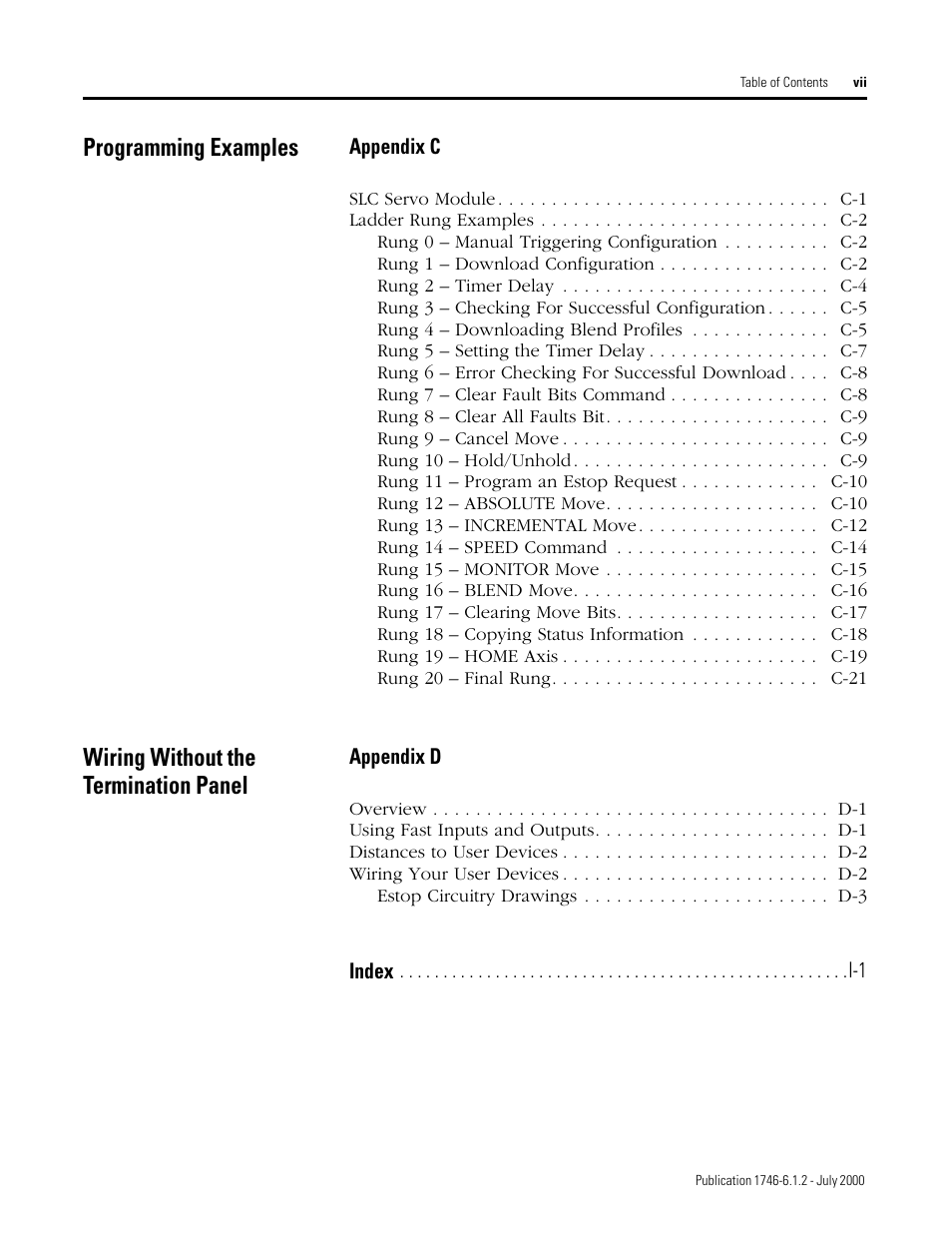 Programming examples, Wiring without the termination panel | Rockwell Automation 1746-HSRV SLC Servo Control Module User Manual User Manual | Page 10 / 224