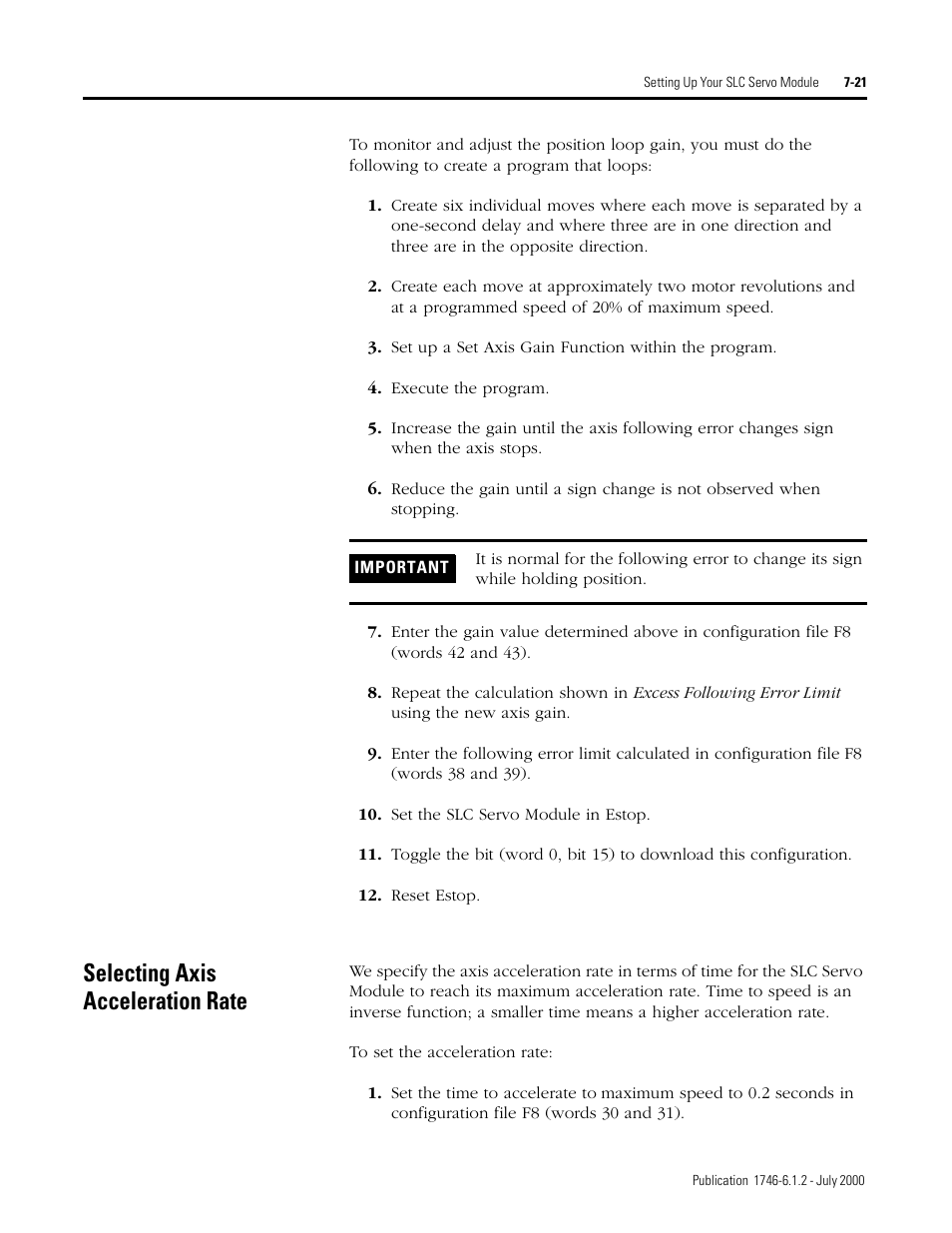 Selecting axis acceleration rate | Rockwell Automation 1746-HSRV SLC Servo Control Module User Manual User Manual | Page 100 / 224