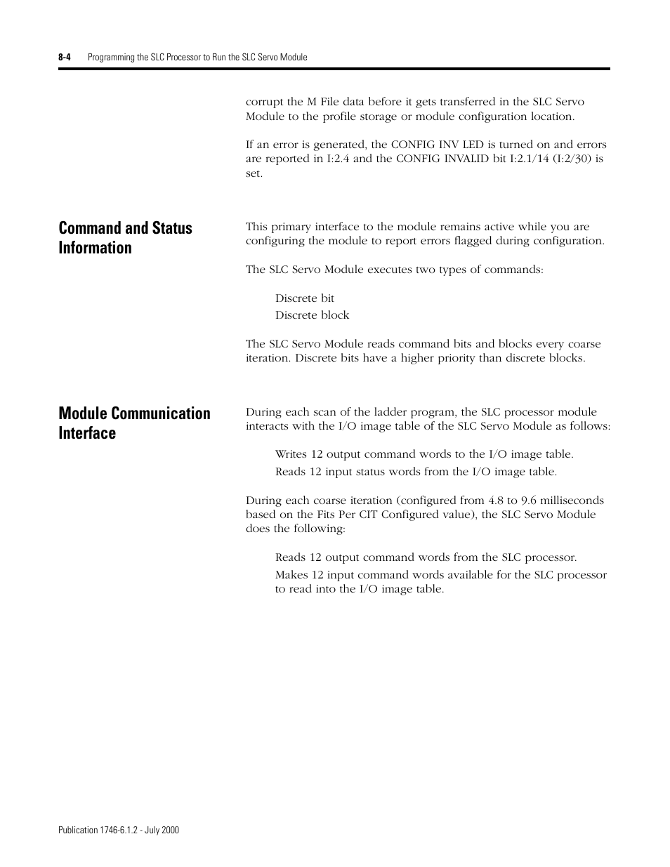 Command and status information, Module communication interface | Rockwell Automation 1746-HSRV SLC Servo Control Module User Manual User Manual | Page 121 / 224