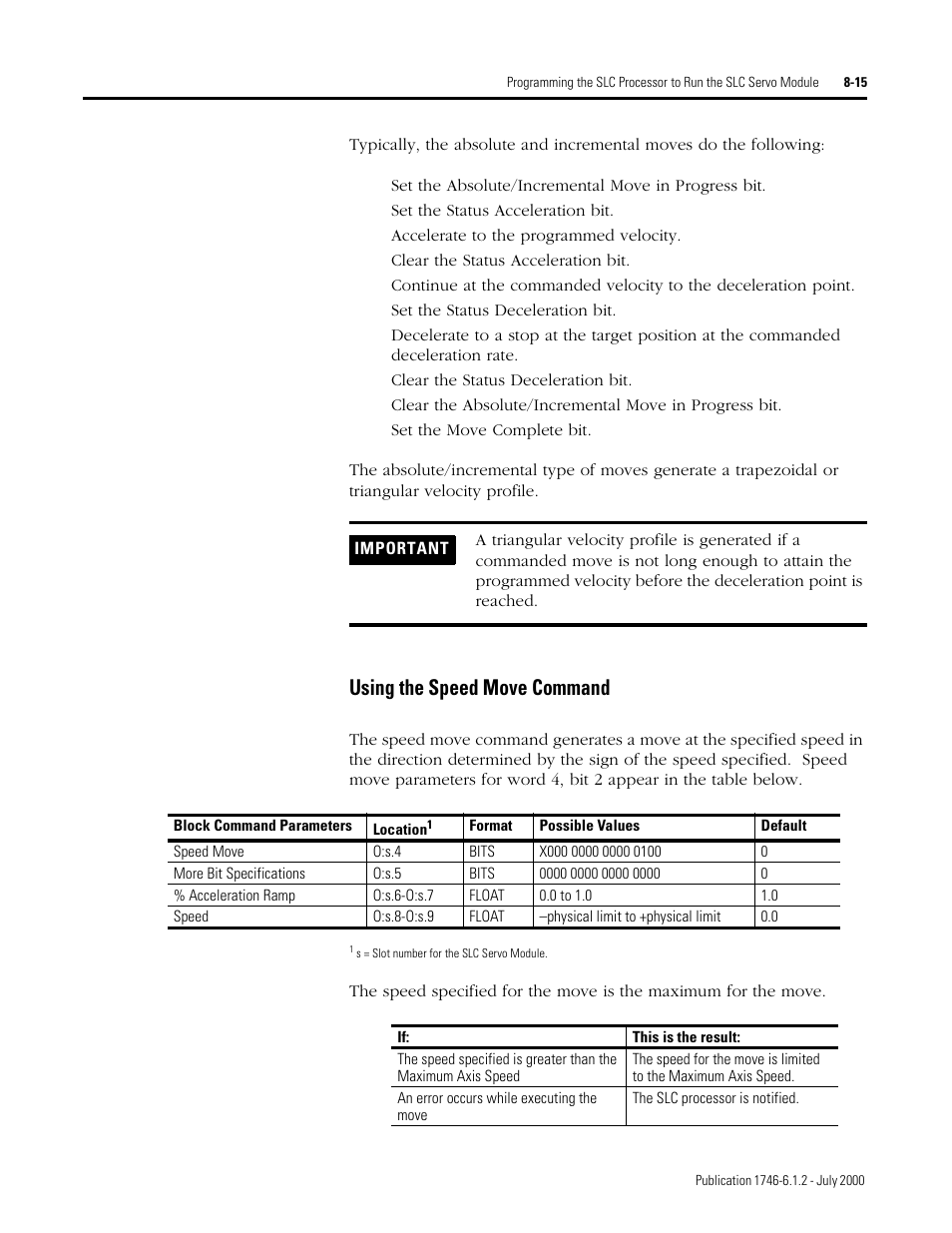 Using the speed move command | Rockwell Automation 1746-HSRV SLC Servo Control Module User Manual User Manual | Page 132 / 224