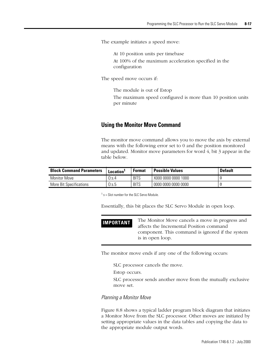 Using the monitor move command | Rockwell Automation 1746-HSRV SLC Servo Control Module User Manual User Manual | Page 134 / 224
