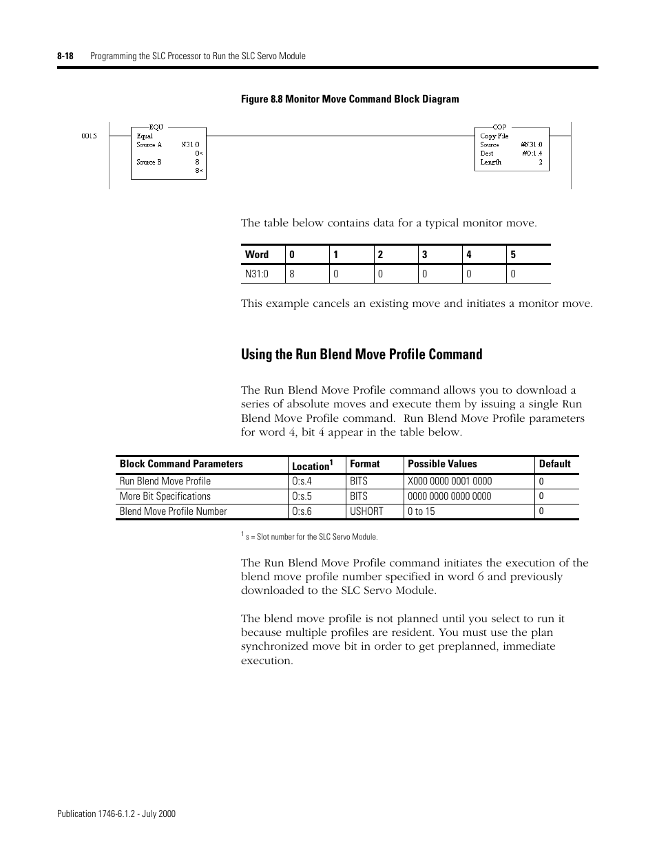 Using the run blend move profile command | Rockwell Automation 1746-HSRV SLC Servo Control Module User Manual User Manual | Page 135 / 224