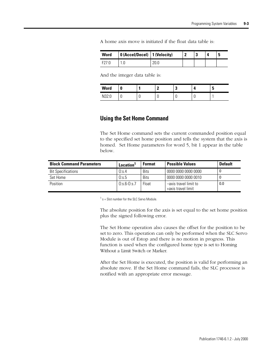 Using the set home command | Rockwell Automation 1746-HSRV SLC Servo Control Module User Manual User Manual | Page 146 / 224