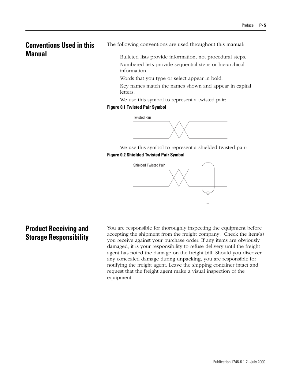 Conventions used in this manual, Product receiving and storage responsibility | Rockwell Automation 1746-HSRV SLC Servo Control Module User Manual User Manual | Page 16 / 224