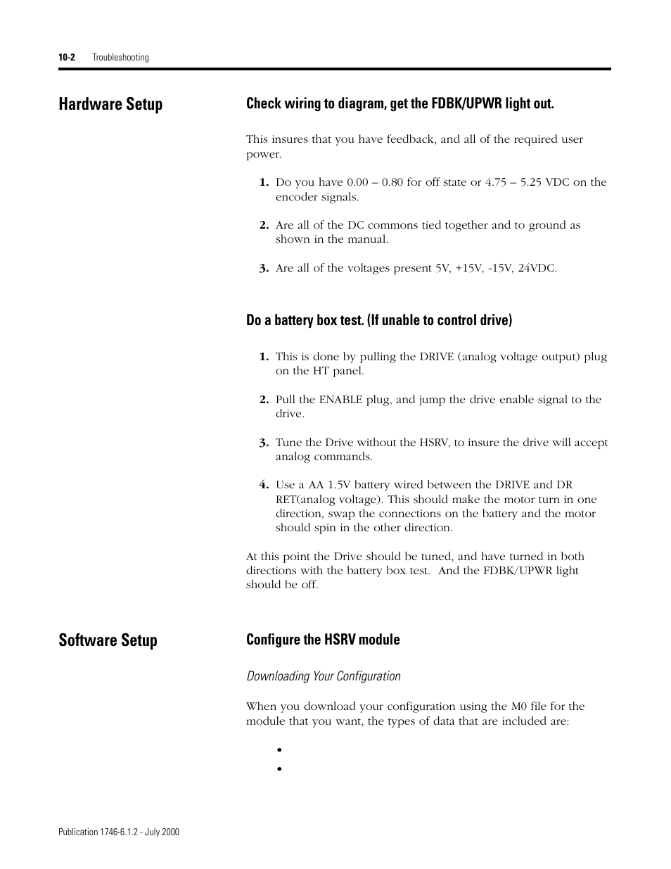 Hardware setup, Software setup | Rockwell Automation 1746-HSRV SLC Servo Control Module User Manual User Manual | Page 161 / 224