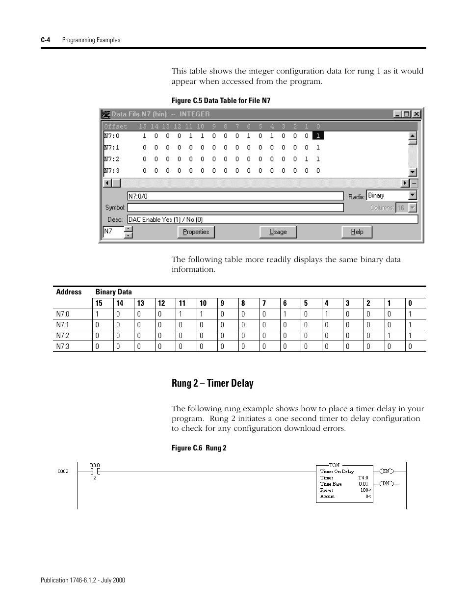 Rung 2 – timer delay | Rockwell Automation 1746-HSRV SLC Servo Control Module User Manual User Manual | Page 193 / 224