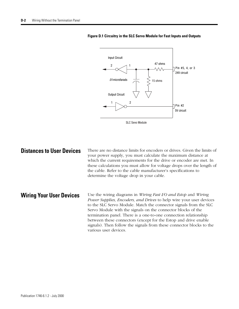 Distances to user devices, Wiring your user devices | Rockwell Automation 1746-HSRV SLC Servo Control Module User Manual User Manual | Page 213 / 224