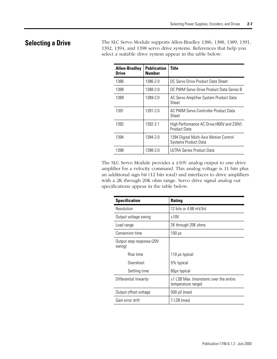 Selecting a drive | Rockwell Automation 1746-HSRV SLC Servo Control Module User Manual User Manual | Page 30 / 224