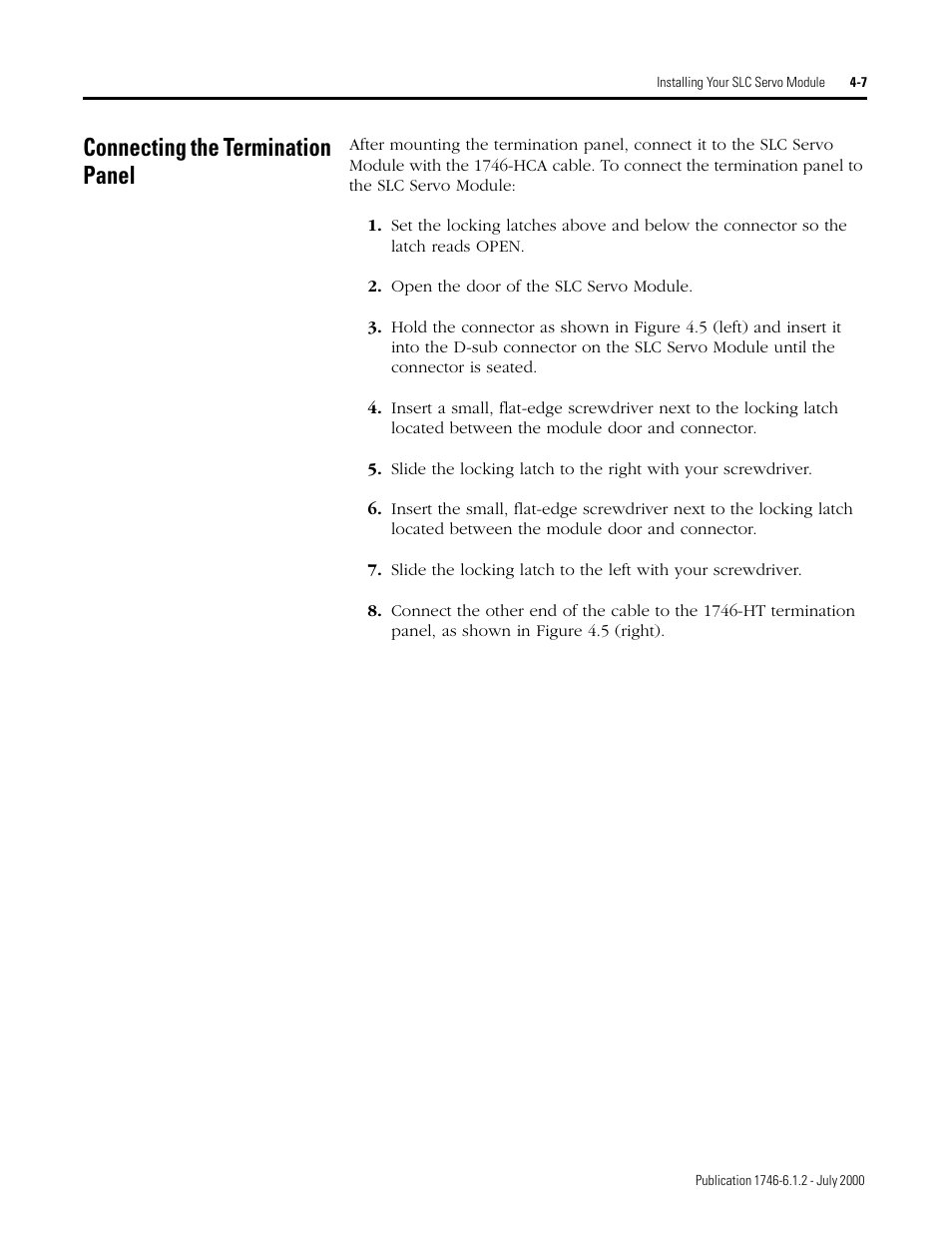 Connecting the termination panel | Rockwell Automation 1746-HSRV SLC Servo Control Module User Manual User Manual | Page 42 / 224