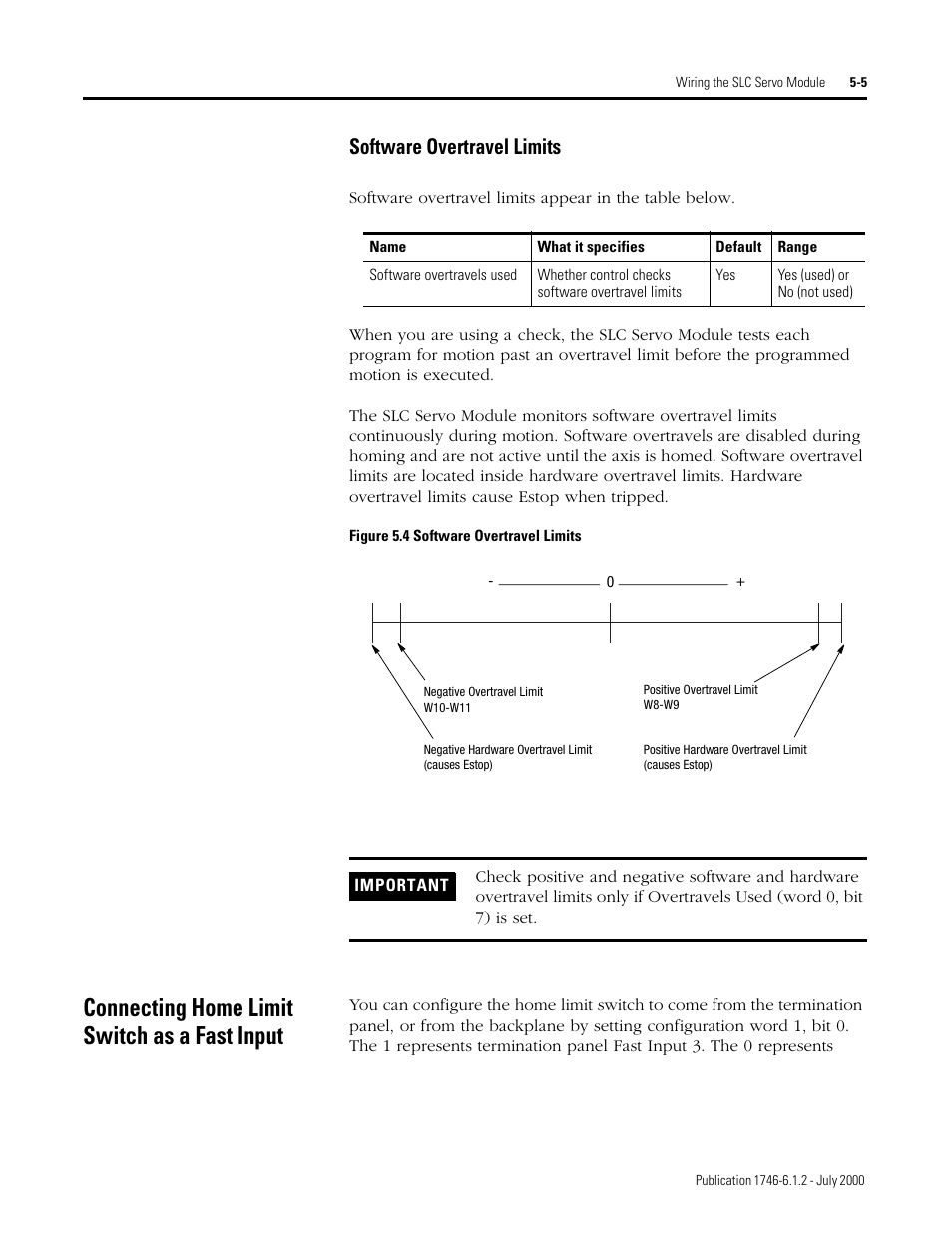 Connecting home limit switch as a fast input, Software overtravel limits | Rockwell Automation 1746-HSRV SLC Servo Control Module User Manual User Manual | Page 48 / 224