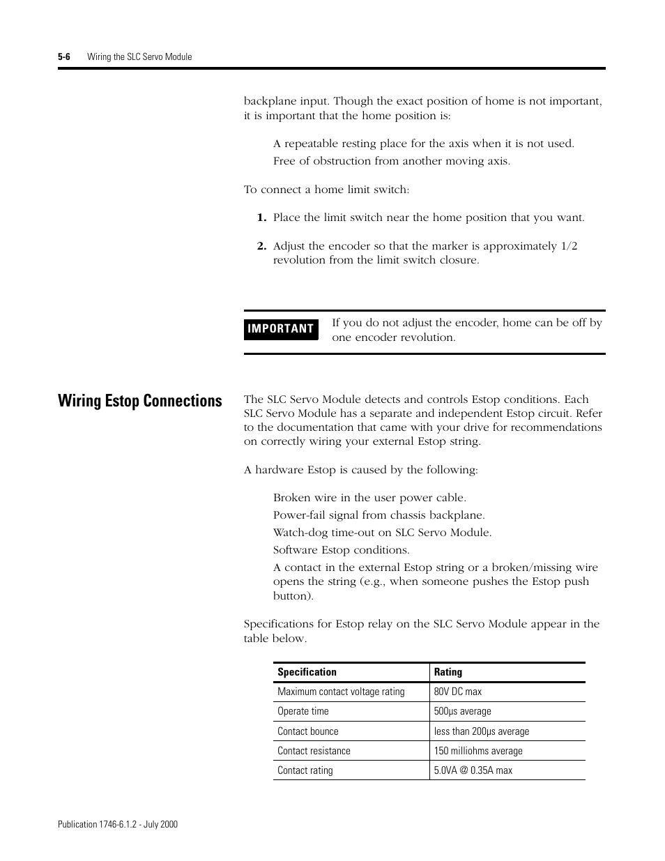 Wiring estop connections | Rockwell Automation 1746-HSRV SLC Servo Control Module User Manual User Manual | Page 49 / 224