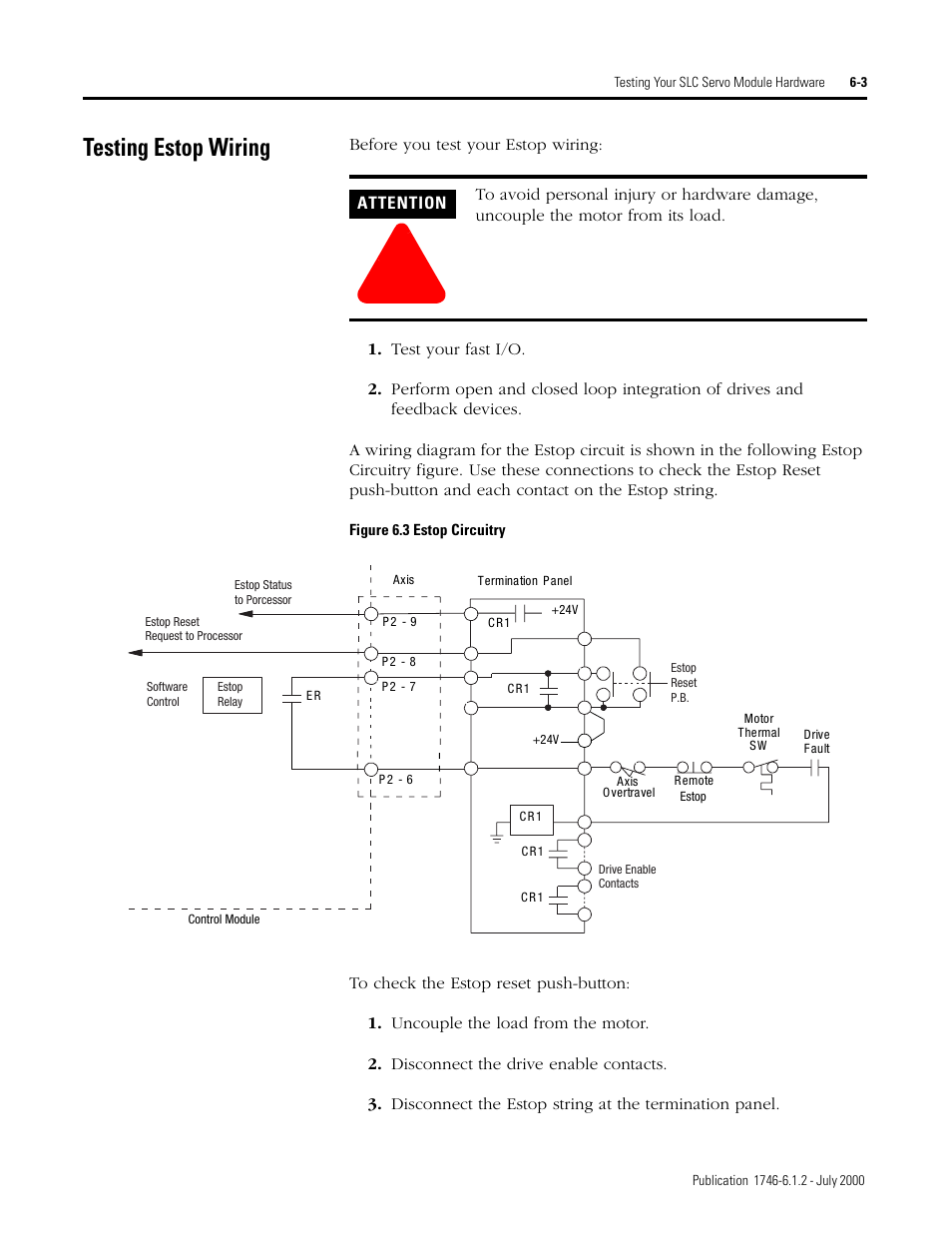 Testing estop wiring | Rockwell Automation 1746-HSRV SLC Servo Control Module User Manual User Manual | Page 78 / 224