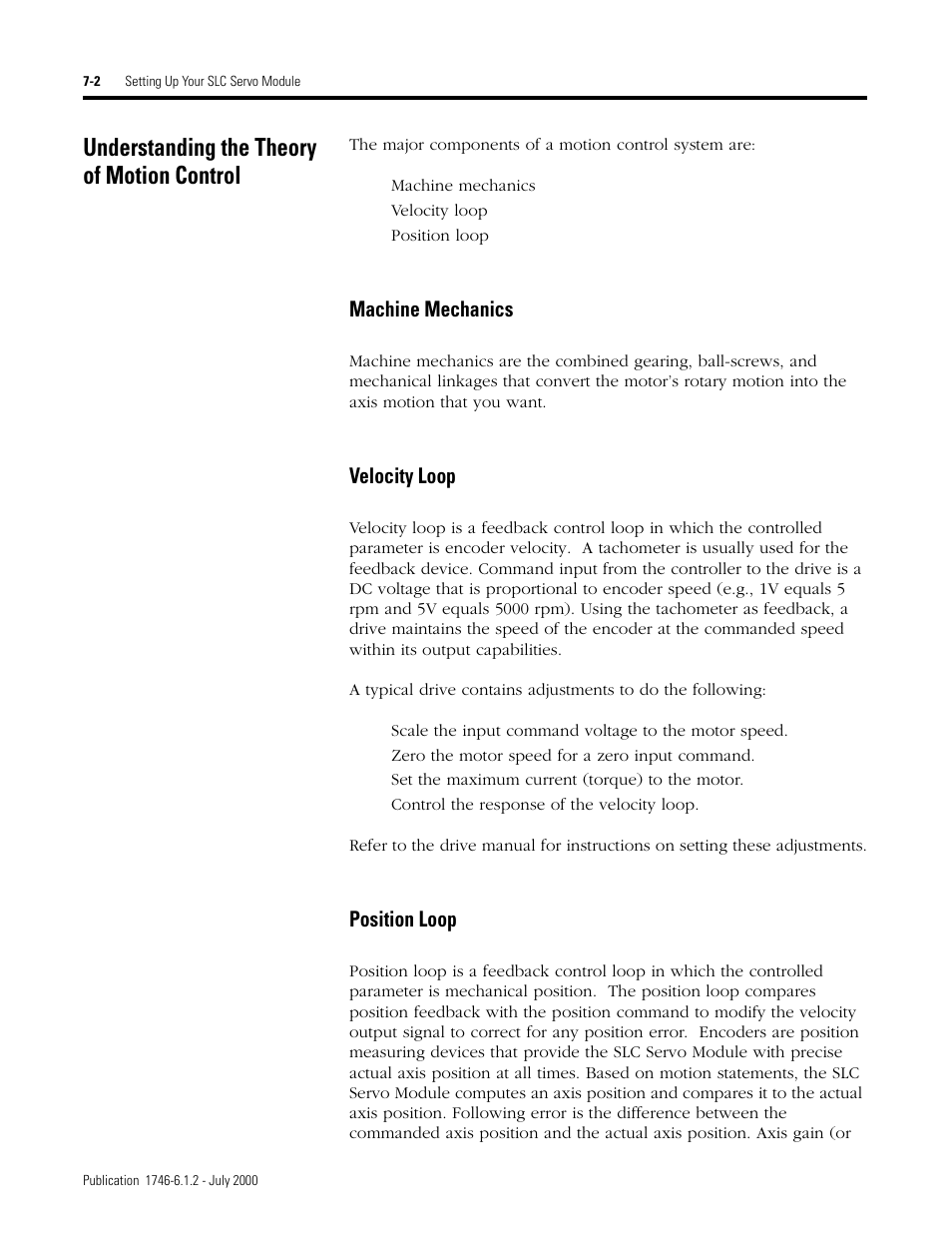 Understanding the theory of motion control, Machine mechanics, Velocity loop | Position loop | Rockwell Automation 1746-HSRV SLC Servo Control Module User Manual User Manual | Page 81 / 224