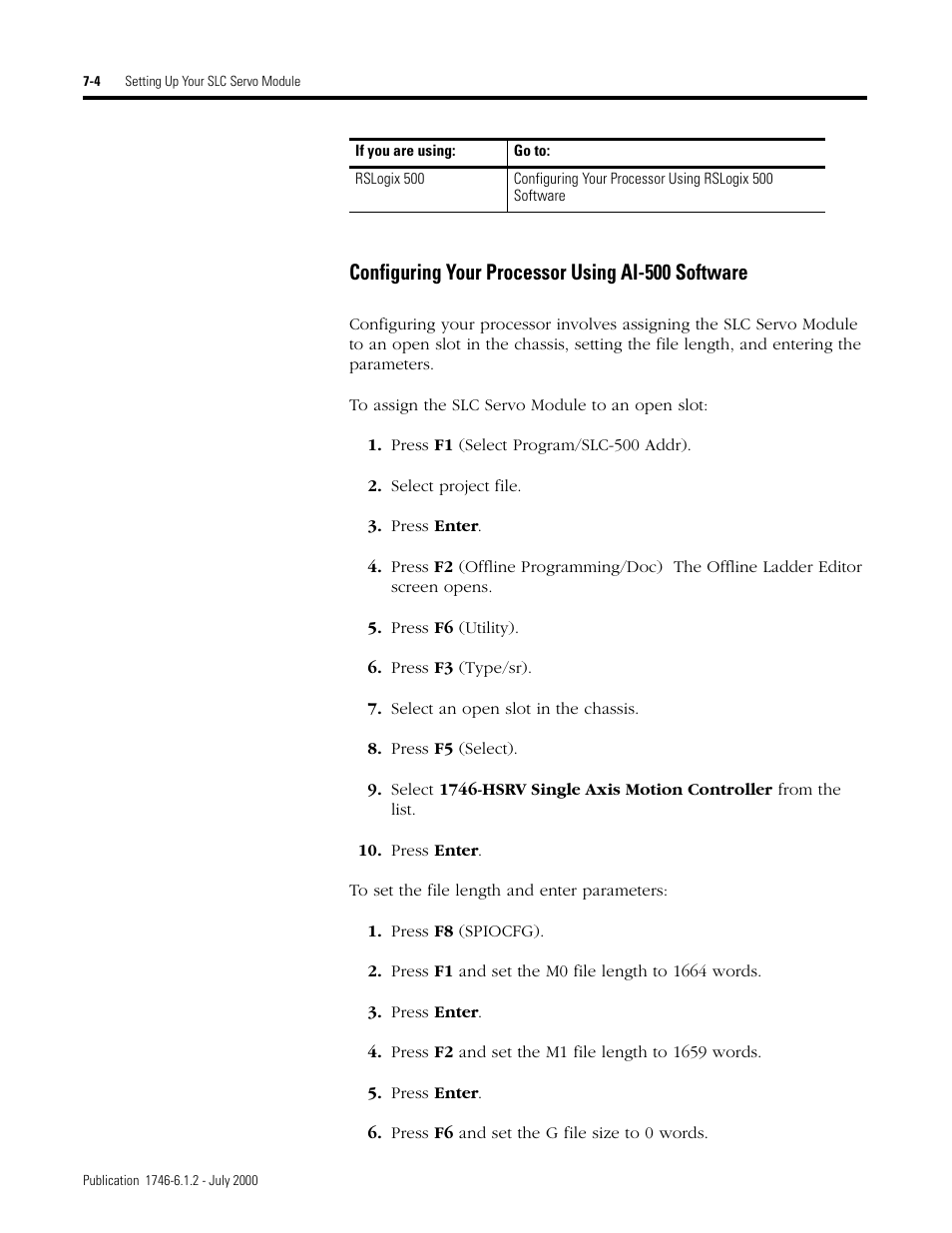 Configuring your processor using ai-500 software | Rockwell Automation 1746-HSRV SLC Servo Control Module User Manual User Manual | Page 83 / 224