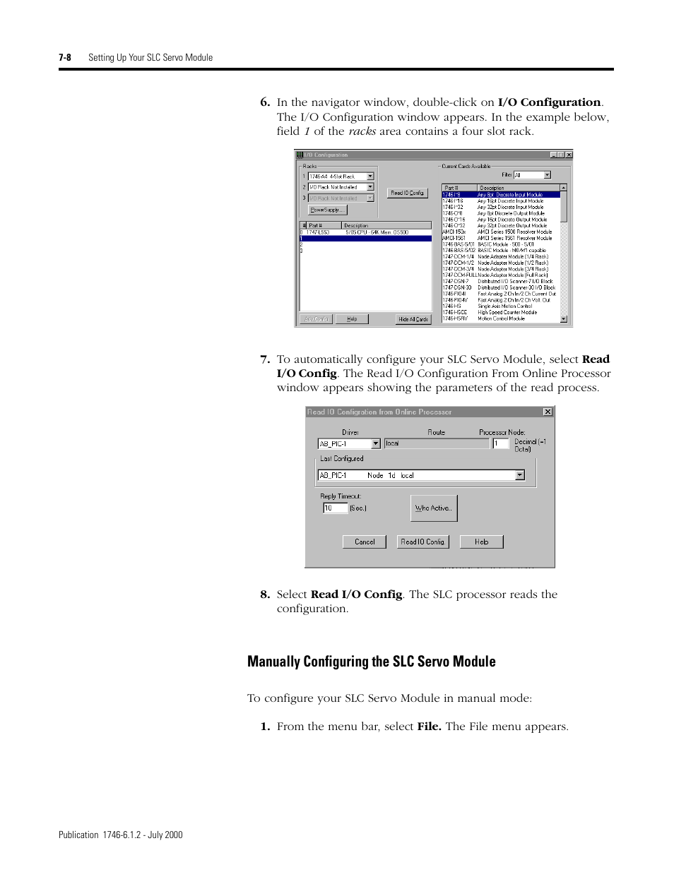 Manually configuring the slc servo module | Rockwell Automation 1746-HSRV SLC Servo Control Module User Manual User Manual | Page 87 / 224
