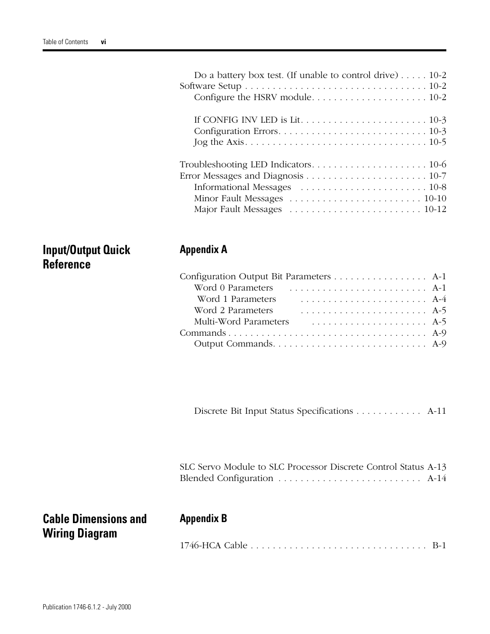 Input/output quick reference, Cable dimensions and wiring diagram | Rockwell Automation 1746-HSRV SLC Servo Control Module User Manual User Manual | Page 9 / 224