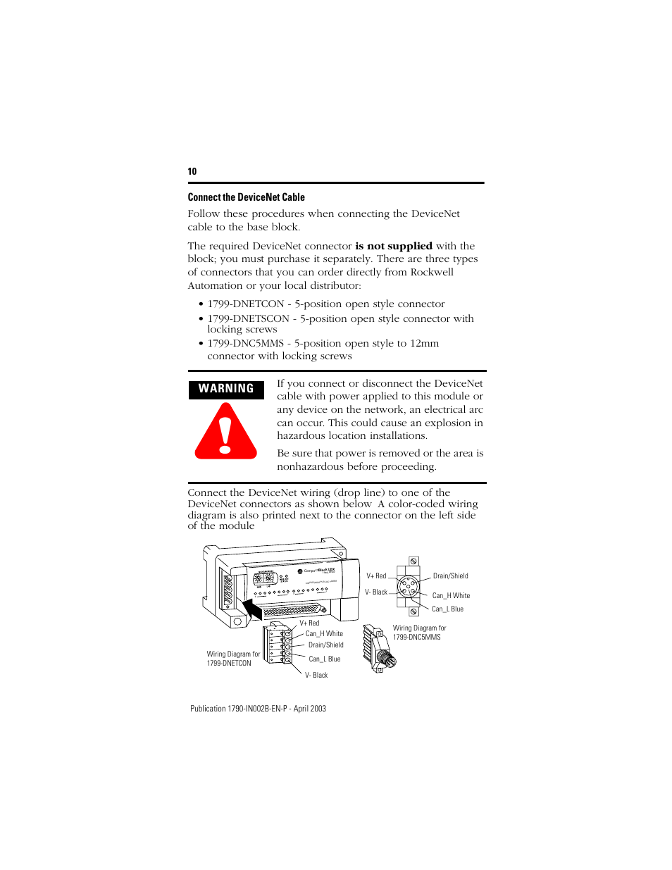 Connect the devicenet cable | Rockwell Automation 1790D-XXXX DeviceNet Analog Base Terminal Block CompactBlock LDX I/O User Manual | Page 10 / 24