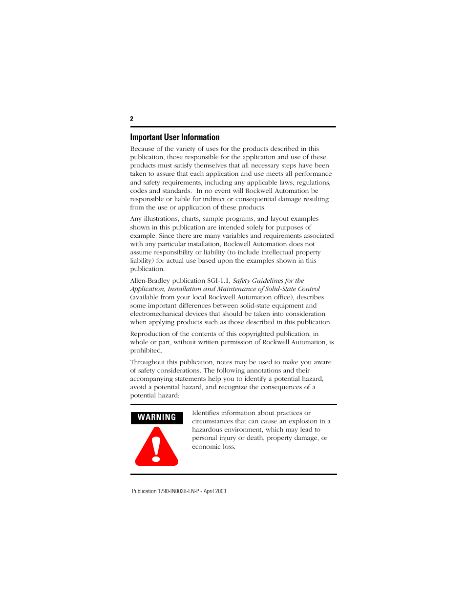 Important user information | Rockwell Automation 1790D-XXXX DeviceNet Analog Base Terminal Block CompactBlock LDX I/O User Manual | Page 2 / 24