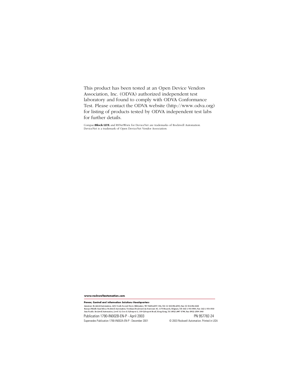 Back cover | Rockwell Automation 1790D-XXXX DeviceNet Analog Base Terminal Block CompactBlock LDX I/O User Manual | Page 24 / 24