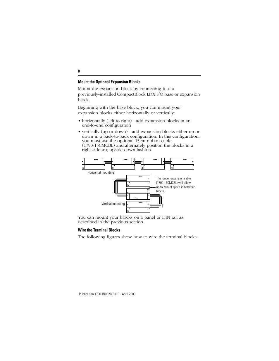 Mount the optional expansion blocks, Wire the terminal blocks, Pull | Rockwell Automation 1790D-XXXX DeviceNet Analog Base Terminal Block CompactBlock LDX I/O User Manual | Page 8 / 24