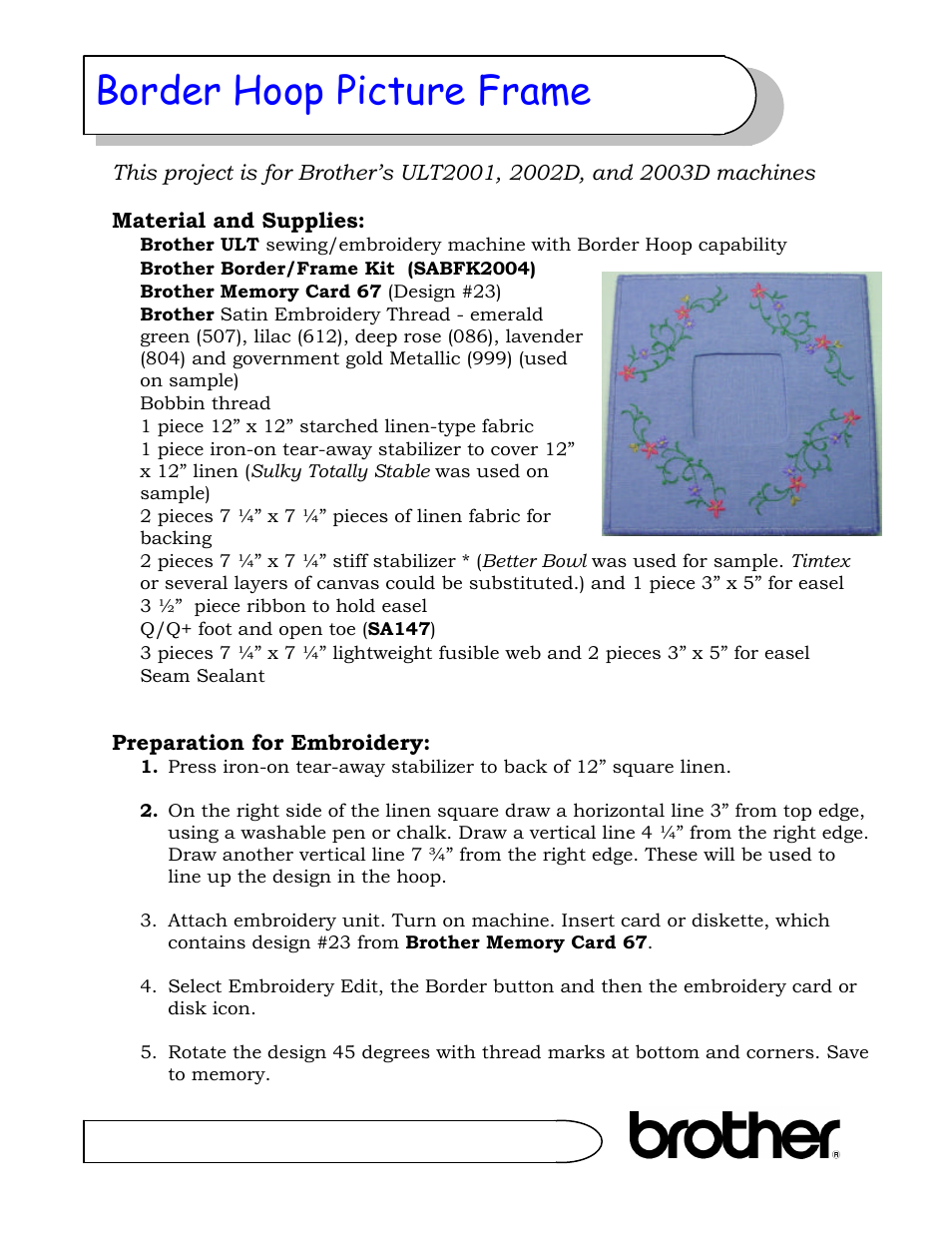 Border hoop picture frame | Brother Innov-IS 4000D User Manual | Page 5 / 8