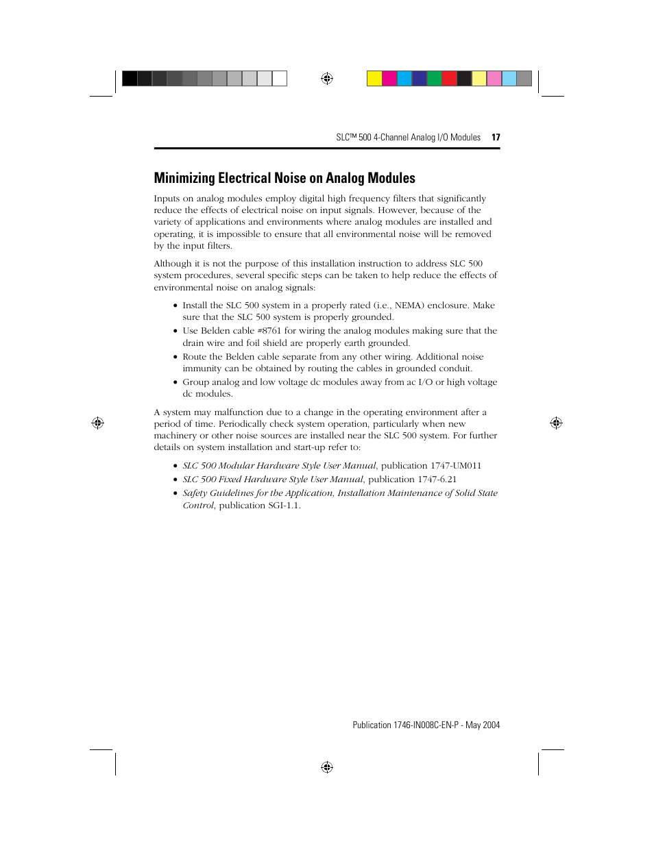 Minimizing electrical noise on analog modules | Rockwell Automation 1746-XXXX SLC 500 4-Channel Analog I/O Modules Installation Instructions User Manual | Page 17 / 28