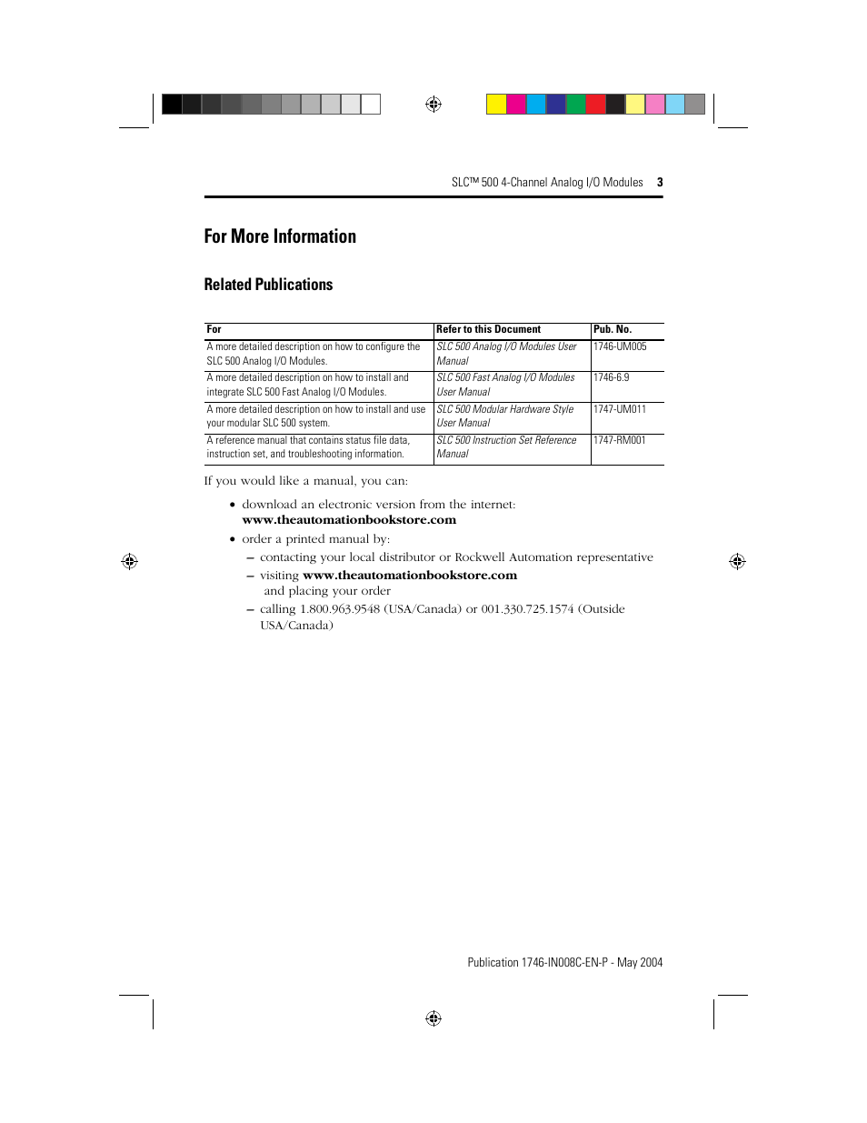 For more information, Related publications | Rockwell Automation 1746-XXXX SLC 500 4-Channel Analog I/O Modules Installation Instructions User Manual | Page 3 / 28