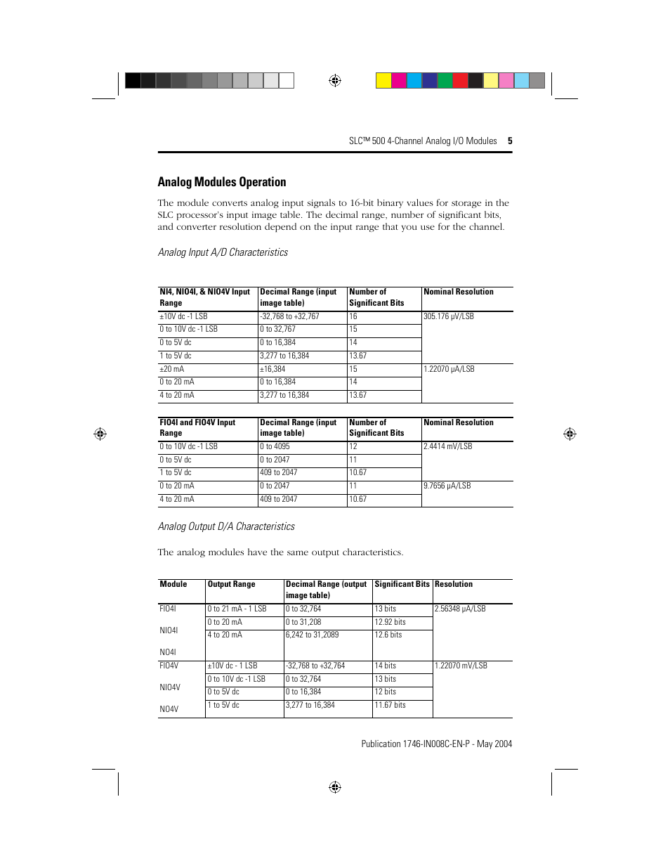 Analog modules operation | Rockwell Automation 1746-XXXX SLC 500 4-Channel Analog I/O Modules Installation Instructions User Manual | Page 5 / 28