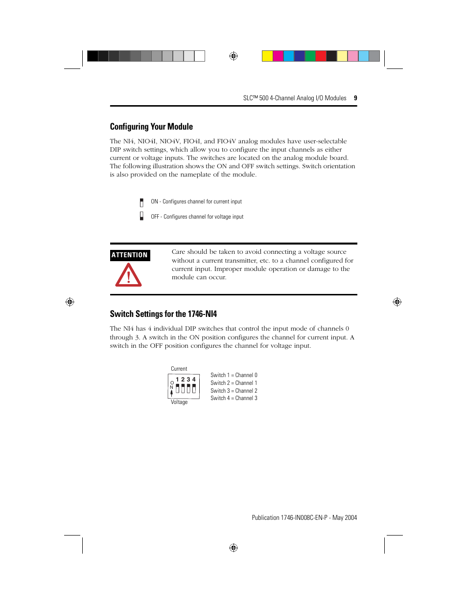 Configuring your module | Rockwell Automation 1746-XXXX SLC 500 4-Channel Analog I/O Modules Installation Instructions User Manual | Page 9 / 28