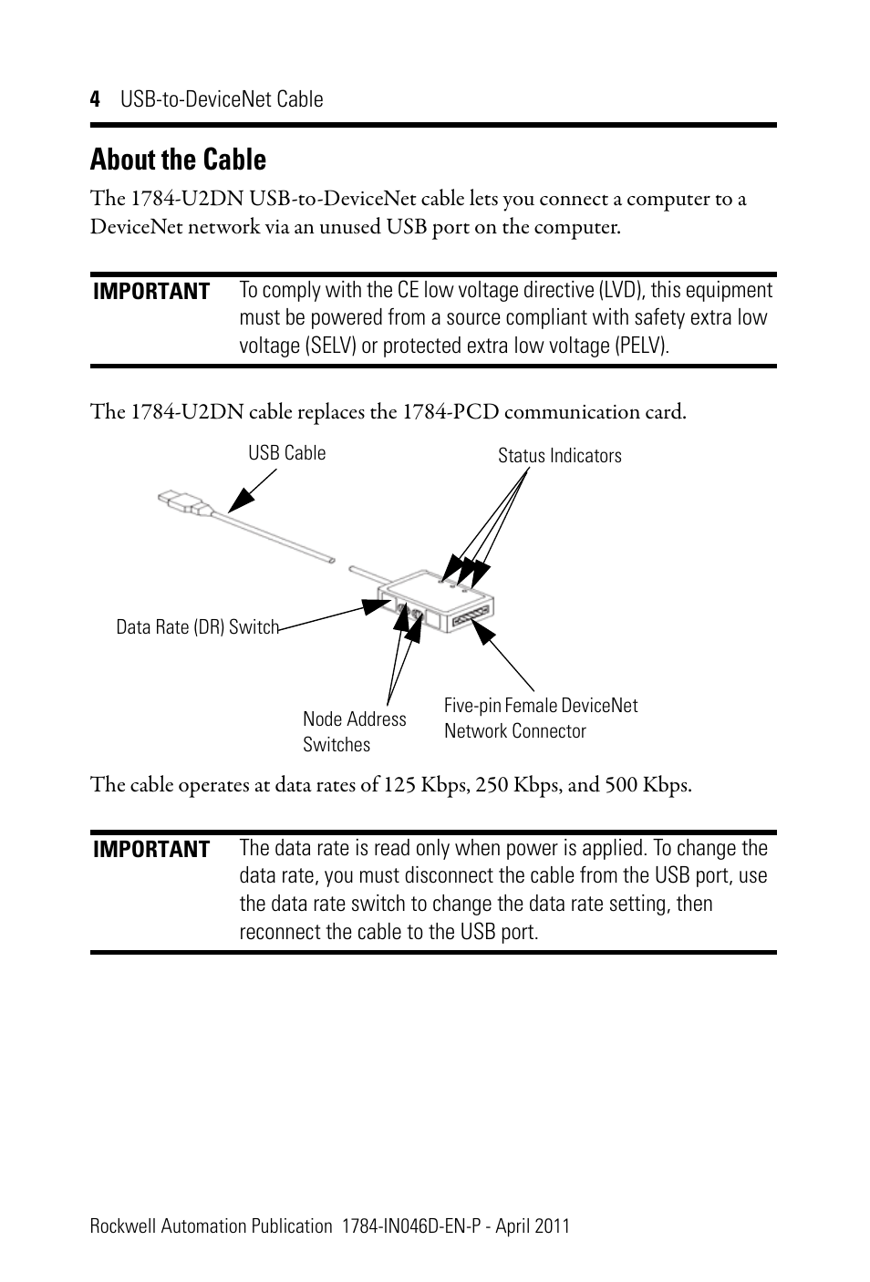 About the cable | Rockwell Automation 1784-U2DN USB-to-DeviceNet Cable  User Manual | Page 4 / 16