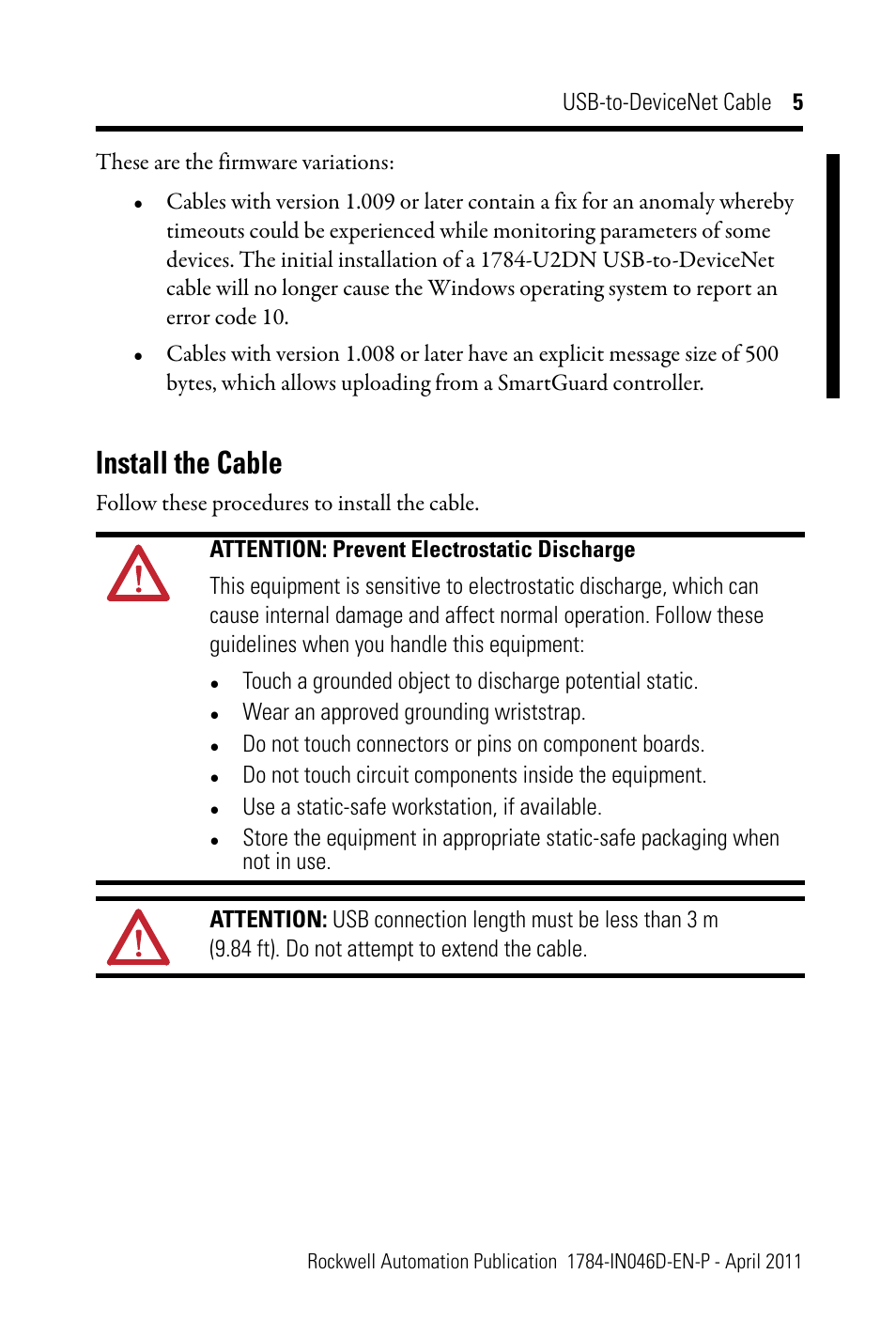 Install the cable | Rockwell Automation 1784-U2DN USB-to-DeviceNet Cable  User Manual | Page 5 / 16