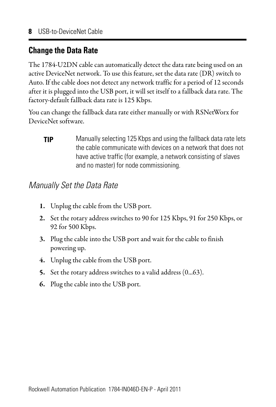 Change the data rate, Manually set the data rate | Rockwell Automation 1784-U2DN USB-to-DeviceNet Cable  User Manual | Page 8 / 16