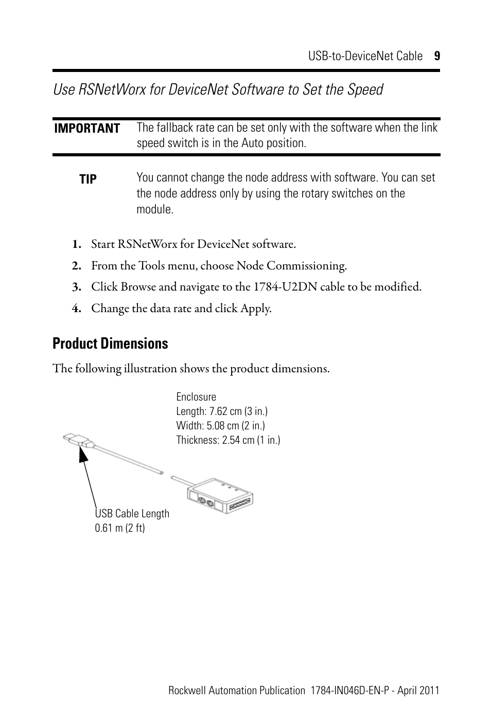 Product dimensions | Rockwell Automation 1784-U2DN USB-to-DeviceNet Cable  User Manual | Page 9 / 16