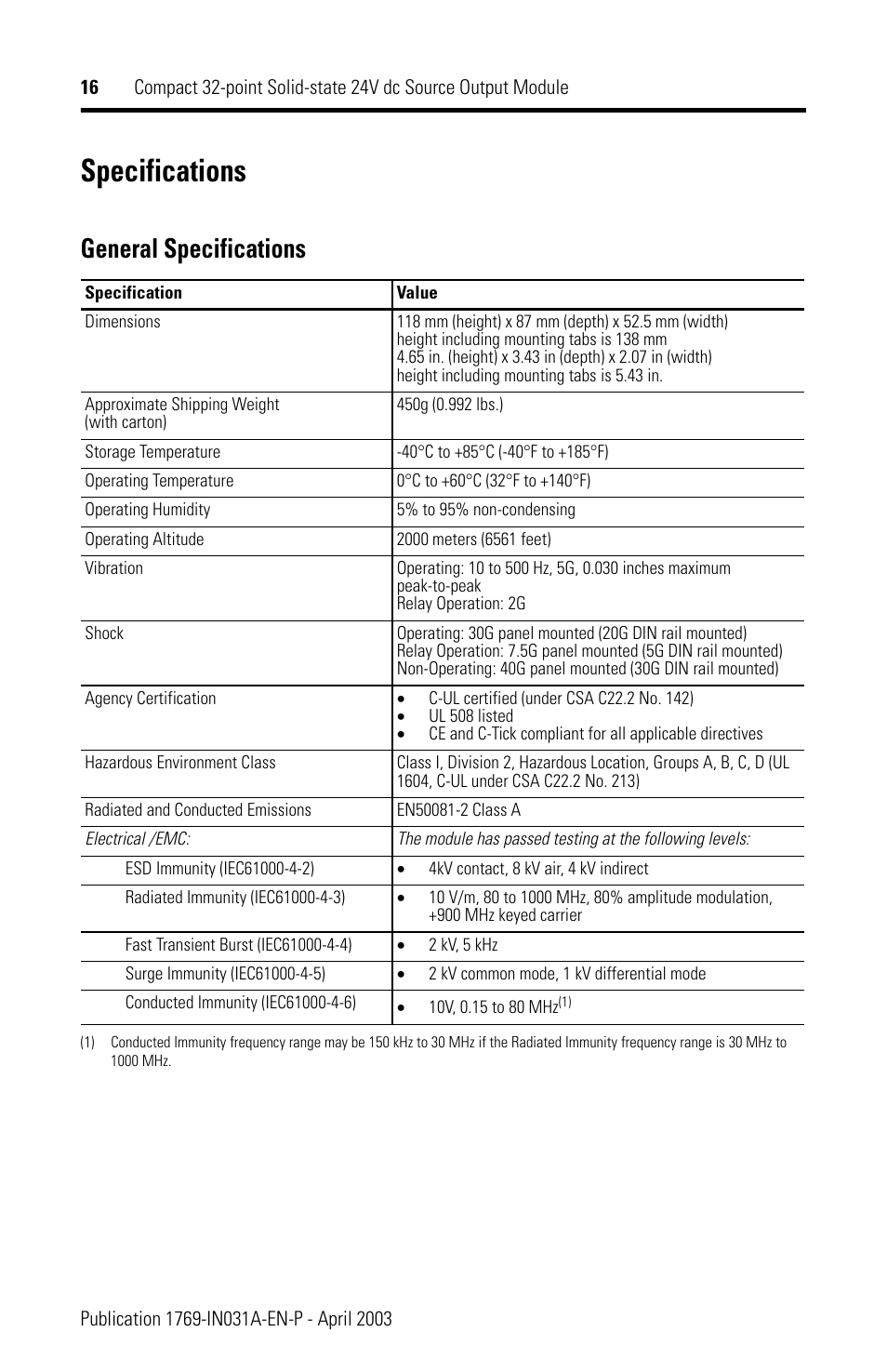 Specifications, General specifications | Rockwell Automation 1769-OB32 Installation Instructions User Manual | Page 16 / 24