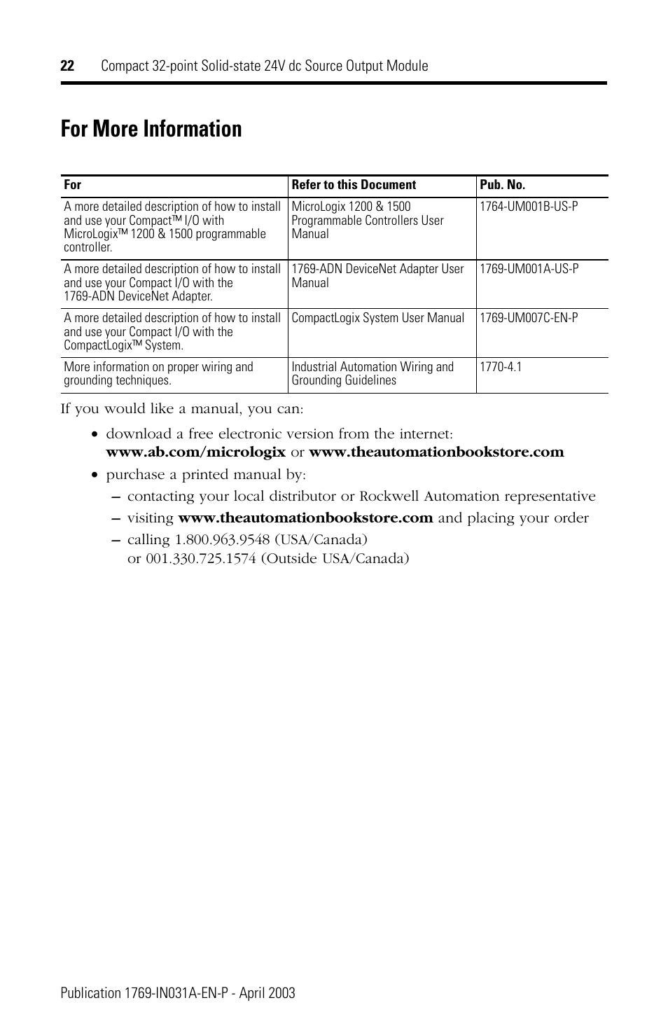 For more information | Rockwell Automation 1769-OB32 Installation Instructions User Manual | Page 22 / 24